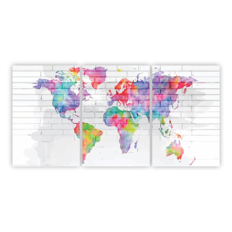 Quadro Mosaico Mapa Mundi Colorido - 30x60 cm